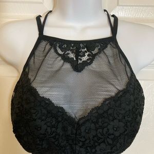 Bralette Racerback SZ L Strappy Back Mesh and Floral Stretch Design